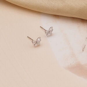 AGOR 925 Silver 3D Butterfly Stud Earrings with Baguette Accents