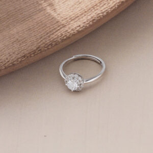 AGOR 925 Silver Moonlight Halo Adjustable Ring - Round CZ Brilliance