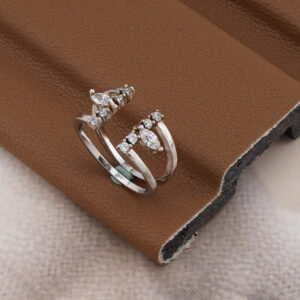 AGOR 925 Silver Bypass CZ Adjustable Ring - Sleek Open Band Design