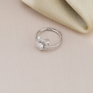 AGOR 925 Silver Cat Face Adjustable Ring - CZ Solitaire Whimsy