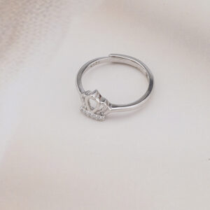 AGOR 925 Silver Crown Adjustable Ring - Regal Sparkle with CZ Detailing