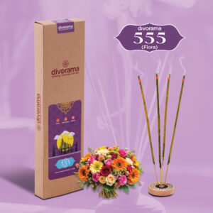 DivoRama Premium 555 Flora Incense Masala Agarbatti - 100% Natural Indian Aroma - Long Lasting 555 Flora Agarbattis for Puja, Meditation, Happy Vibes - 45 Sticks