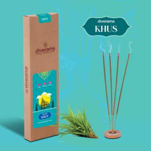 DivoRama Luxury Vetiver Incense Sticks Agarbatti - 100% Indian Natural Aroma - Long Lasting KhusKhus Agarbattis for Puja, Meditation, Happy Vibes - 60 Sticks