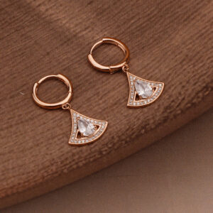 AGOR 925 Silver Rose Gold Plated Teardrop Fan Design CZ Drop Earrings