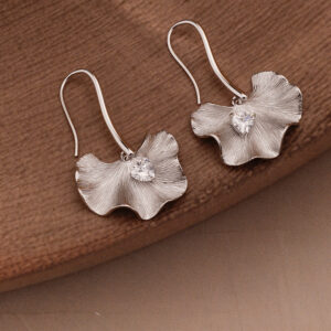 AGOR 925 Silver Textured Floral Drop Earrings with Sparkling CZ Accent