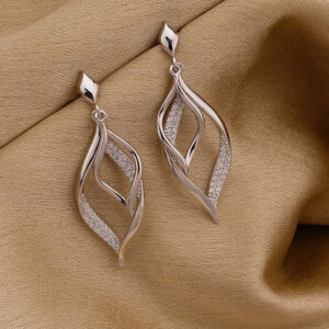 AGOR 925 Silver Layered Twist Leaf CZ Drop Earrings